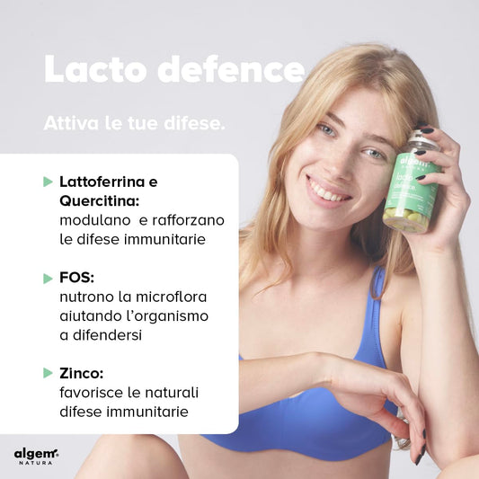 Lattoferrina 200 mg/Dose con Quercetina, FOS e Zinco Gommose Algem Natura® LACTO DEFENCE Integratore Difese Immunitarie Bambini, Sistema Immunitario Adulti, Antiossidante Naturale, Immuno