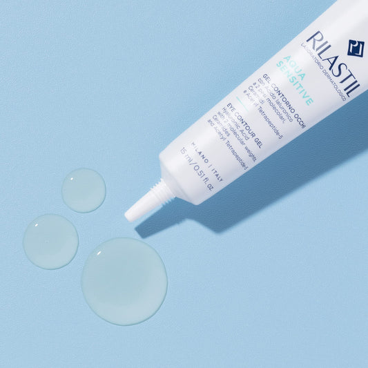Rilastil Aqua Sensitive Gel Contorno Occhi, Azione Idratante, Antiborse, Antiocchiaie, per Tutti i Tipi di Pelle, Confezione da 15ml