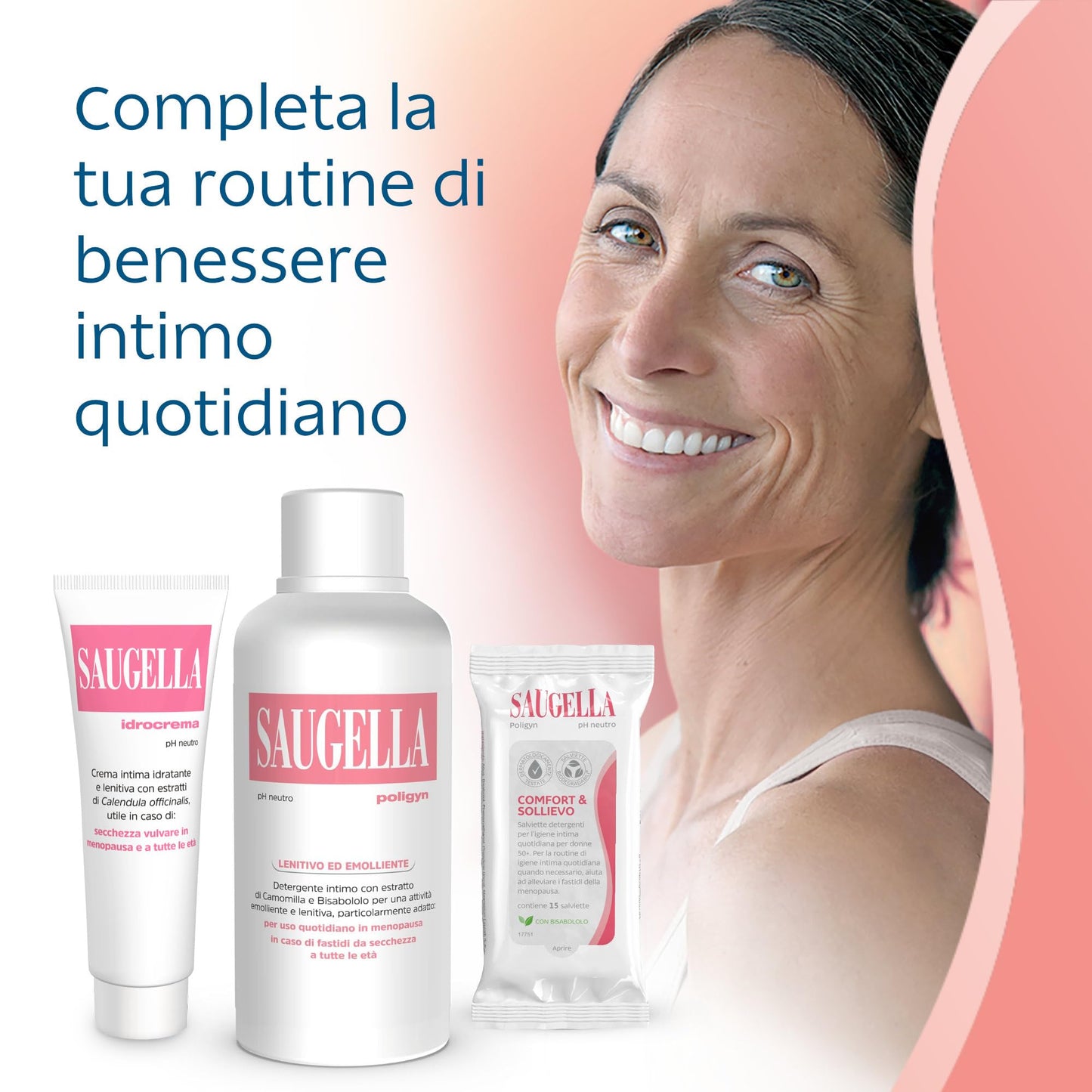 Saugella Poligyn, Detergente Intimo Emolliente Antiprurito, pH Neutro, con Camomilla e Acido Lattico, Adatto in Menopausa, 2 Detergenti da 750 ml