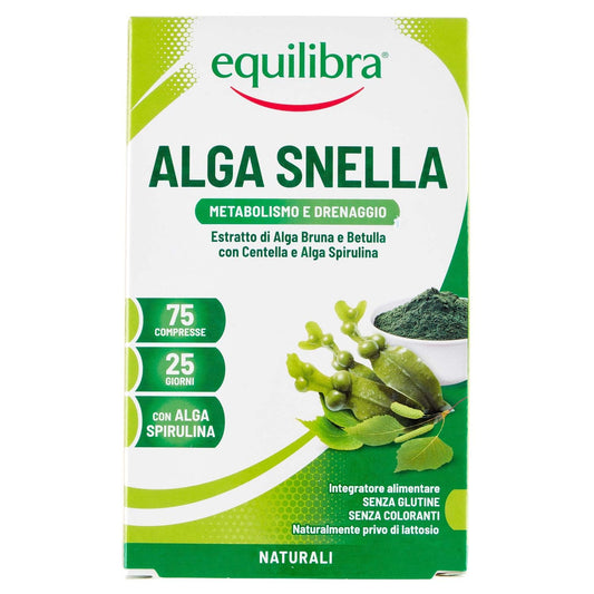 Equilibra Integratori Alimentari, Alga Snella, a Base di Estratto di Alga Bruna e Betulla con Centella a Alga Spirulina, Favorisce il Drenaggio dei Liquidi e il Metabolismo, 75 compresse