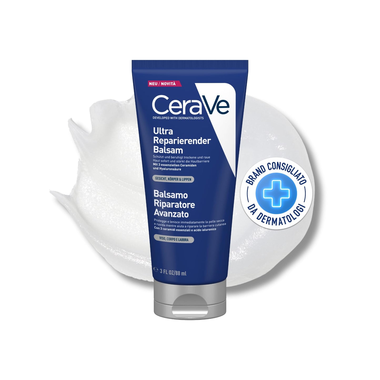 CeraVe Balsamo Riparatore Avanzato, Per Pelli Molto Secche e Ruvide, Azione Protettiva e Lenitiva, 24H di Idratazione, Con Vaselina, Acido Ialuronico e 3 Ceramidi, 88 ml