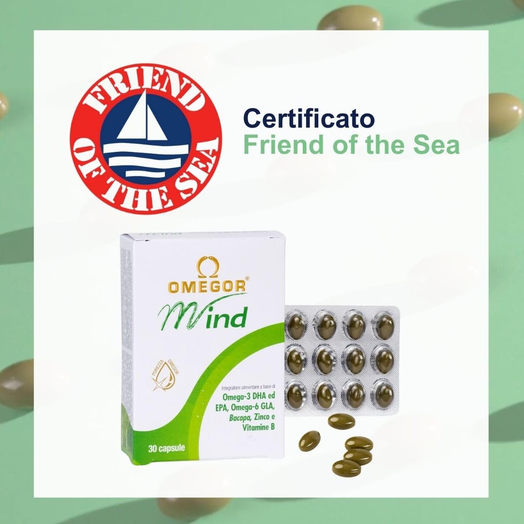 OMEGOR Mind | Integratore per la memoria e le funzioni congnitive | Con Omega 3 DHA ed estratto di Bacopa Monnieri, olio di borragine, zinco e vitamine B | Distillazione molecolare