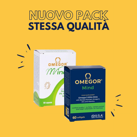 OMEGOR Mind | Integratore per la memoria e le funzioni congnitive | Con Omega 3 DHA ed estratto di Bacopa Monnieri, olio di borragine, zinco e vitamine B | Distillazione molecolare