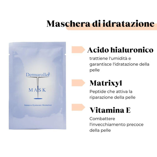 Dermaroller - Maschera viso all'acido ialuronico contro la pelle secca - Skincare (Premium) Idrata, riduce le rughe, favorisce la formazione di collagene - 1 x 10 pezzi) (confezione da 10)
