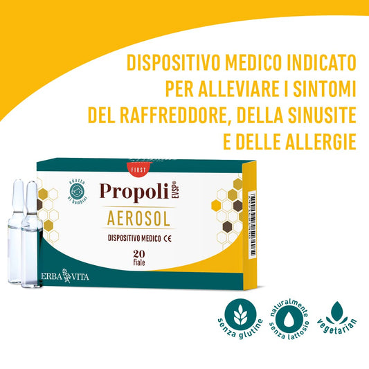 ERBA VITA Propoli Evsp® Aerosol Fiale Balsamiche dispositivo medico CE per donare sollievo in caso di raffreddore, sinusite e allergie - 20 Fiale