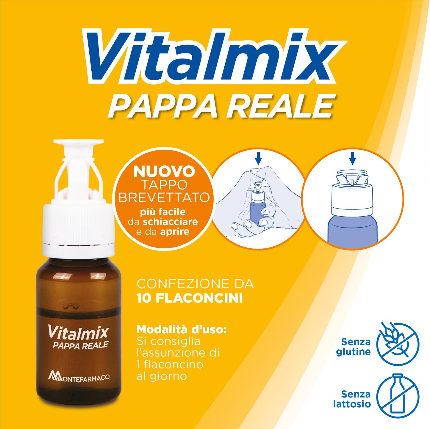 VITALMIX MONTEFARMACO Pappa Reale, Integratore Alimentare Tonico Energizzante e Rivitalizzante - Stanchezza Fisica e Sistema Immunitario - 10 Flaconcini, Senza Lattosio e Senza Glutine (Gusto Miele)