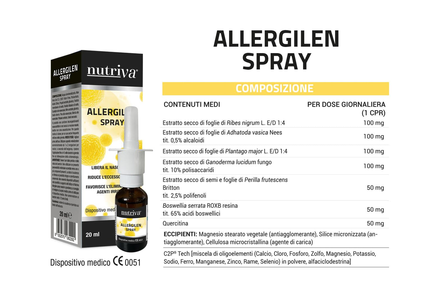 NUTRIVA Allergilen Allergie da Polline, Aloe Vera, Propoli, Eucalipto e Ribes