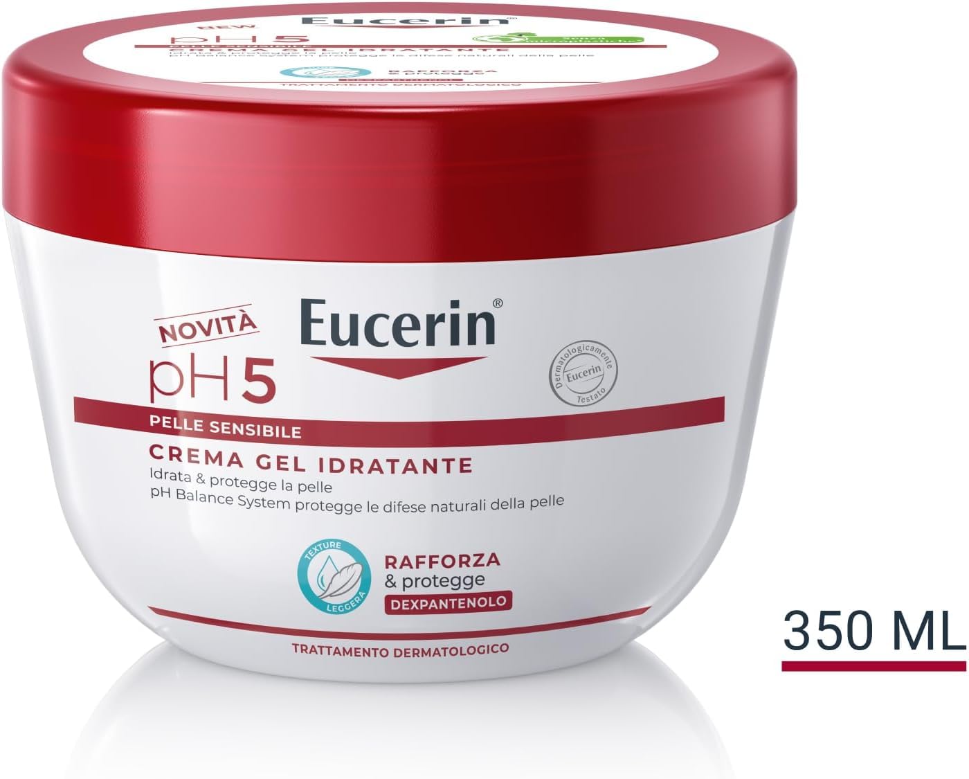 Eucerin pH5 Crema Gel Idratante 350 ml, Crema idratante corpo dalla texture ultra leggera ad assorbimento rapido, Gel corpo con Dexpantenolo e Glicerina per pelle secca e sensibile