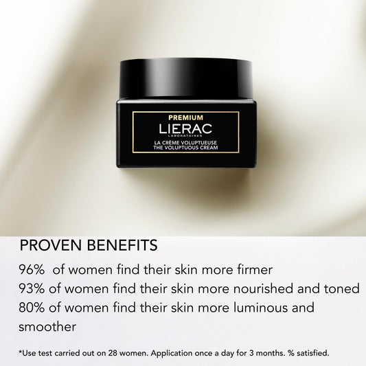 Lierac Premium Voluptueuse Crema Viso Anti età, Nutriente Tonificante con Acido Ialuronico e Niacinamide, per Pelle Secca, Formato 50 ml