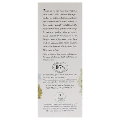 L'Erbolario Shampoo alla Noce Seboequilibrante ed Astringente per Capelli Grassi - 200 ml