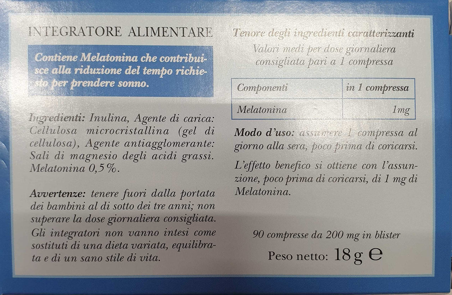 Erbamea Integratore Alimentare Melatonina, Compresse 1mg, 90 Compresse, color Standard, 90 unità, 1