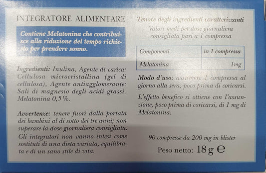 Erbamea Integratore Alimentare Melatonina, Compresse 1mg, 90 Compresse, color Standard, 90 unità, 1