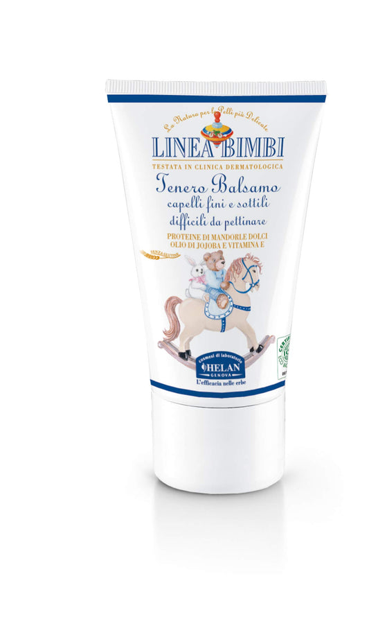 Helan, Linea Bimbi - Balsamo Capelli Ricci e Difficili da Pettinare Bambini, Districante Capelli Fini e Sottili Bambino e Bambina con Olio di Mandorle Dolci e Jojoba, Senza Parabeni e Siliconi - 50 ml