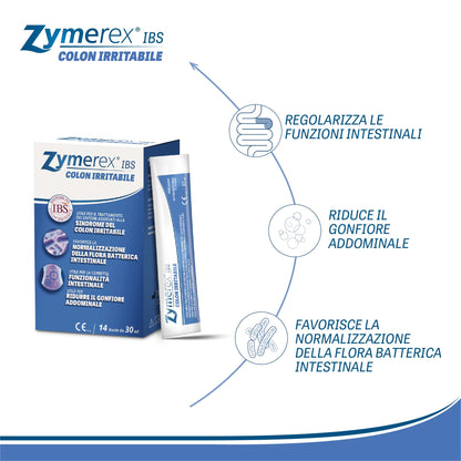 Zymerex IBS Colon Irritabile | 14 buste | Regolarizza le funzioni intestinali | Ripristina la normale flora intestinale | Simeticone e gomma di guar | Senza glutine e lattosio