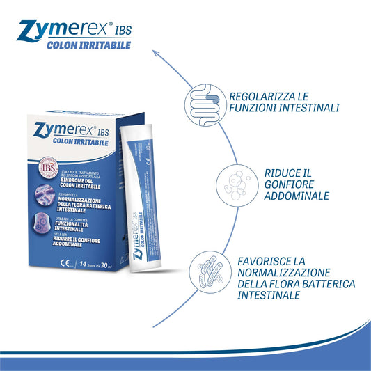 Zymerex IBS Colon Irritabile | 14 buste | Regolarizza le funzioni intestinali | Ripristina la normale flora intestinale | Simeticone e gomma di guar | Senza glutine e lattosio