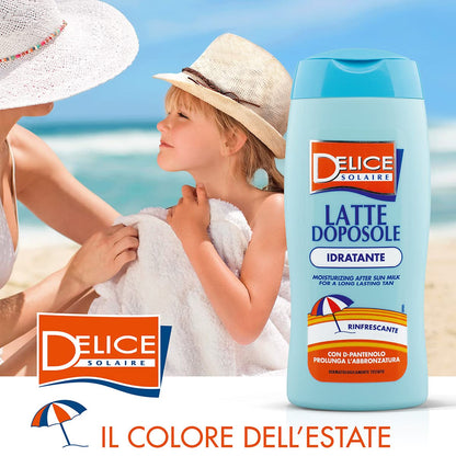 DELICE SOLAIRE Latte Doposole Idratante 250 ml, Formula Rinfrescante con D-Pantenolo, Abbronzatura Prolungata, Dermatologicamente Testato