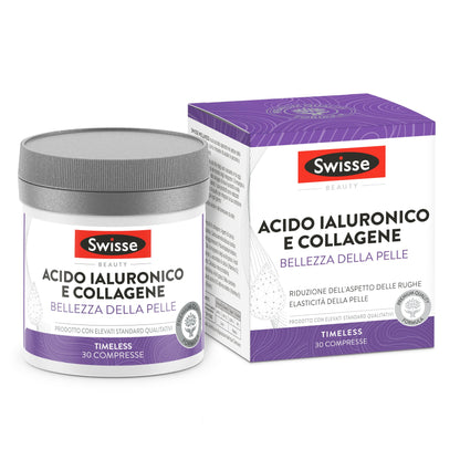 SWISSE Collagene e Acido Ialuronico - Collagene Integratore Donna Uomo con Vitamina C, E, Rame Protegge dallo Stress Ossidativo per Pelle Elastica, Integratori Attenua Rughe 30 Compresse Made in Italy