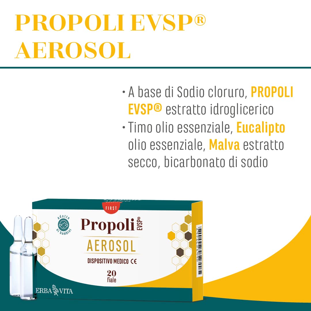 ERBA VITA Propoli Evsp® Aerosol Fiale Balsamiche dispositivo medico CE per donare sollievo in caso di raffreddore, sinusite e allergie - 20 Fiale