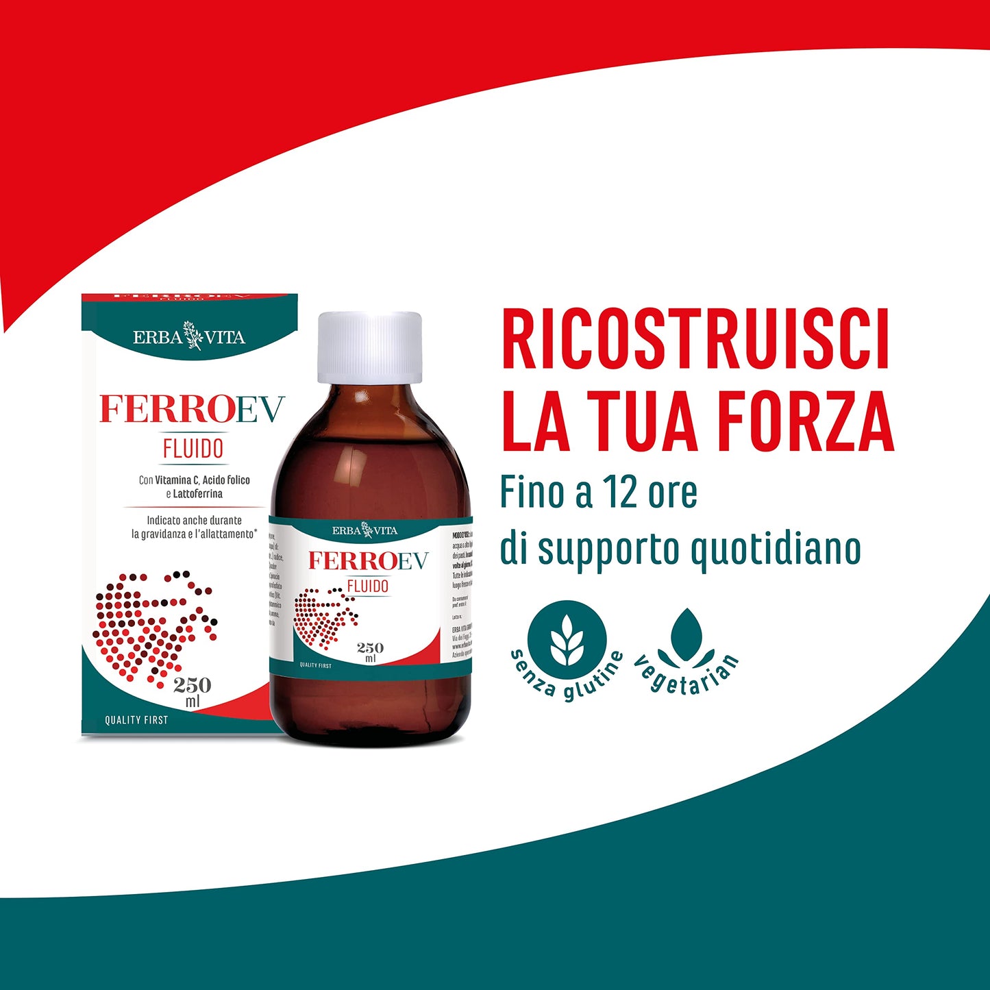 ERBA VITA Ferro EV Fluido integratore alimentare che contribuisce alla riduzione di stanchezza e affaticamento - 250 ml