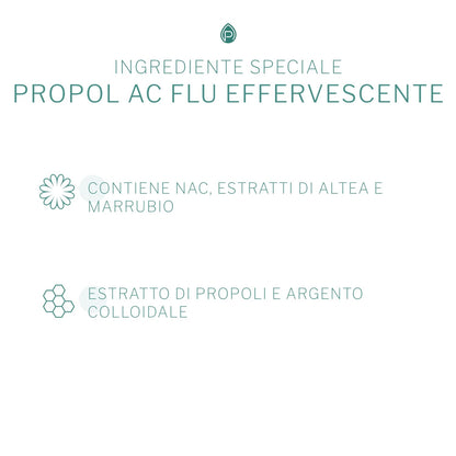 PropolAC Flu Effervescente - Integratore Alimentare, Dispositivo medico - Con NAC ed estratto di propoli - protegge le vie aeree - 10 buste da 4 g
