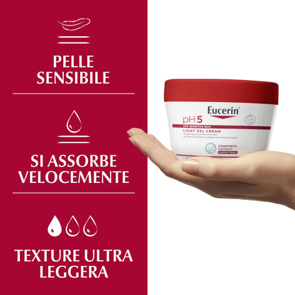Eucerin pH5 Crema Gel Idratante 350 ml, Crema idratante corpo dalla texture ultra leggera ad assorbimento rapido, Gel corpo con Dexpantenolo e Glicerina per pelle secca e sensibile