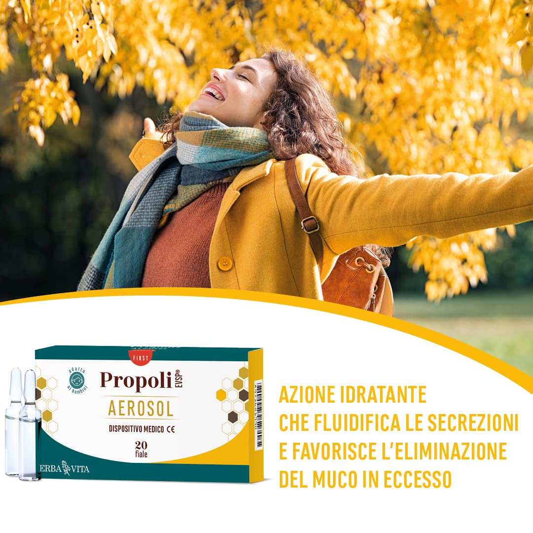 ERBA VITA Propoli Evsp® Aerosol Fiale Balsamiche dispositivo medico CE per donare sollievo in caso di raffreddore, sinusite e allergie - 20 Fiale