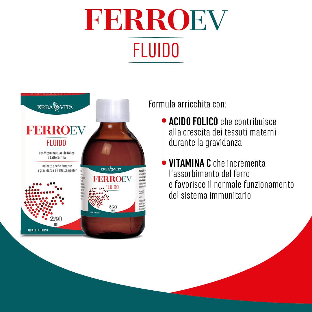 ERBA VITA Ferro EV Fluido integratore alimentare che contribuisce alla riduzione di stanchezza e affaticamento - 250 ml