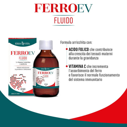 ERBA VITA Ferro EV Fluido integratore alimentare che contribuisce alla riduzione di stanchezza e affaticamento - 250 ml