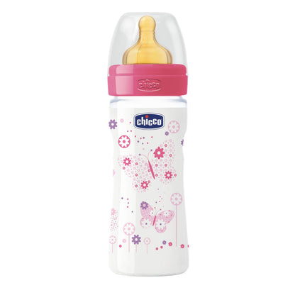 Chicco Benessere Plastica Bambina Biberon, Caucciù, Flusso Medio, 250 ml, Rosa