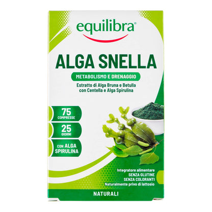 Equilibra Integratori Alimentari, Alga Snella, a Base di Estratto di Alga Bruna e Betulla con Centella a Alga Spirulina, Favorisce il Drenaggio dei Liquidi e il Metabolismo, 75 compresse