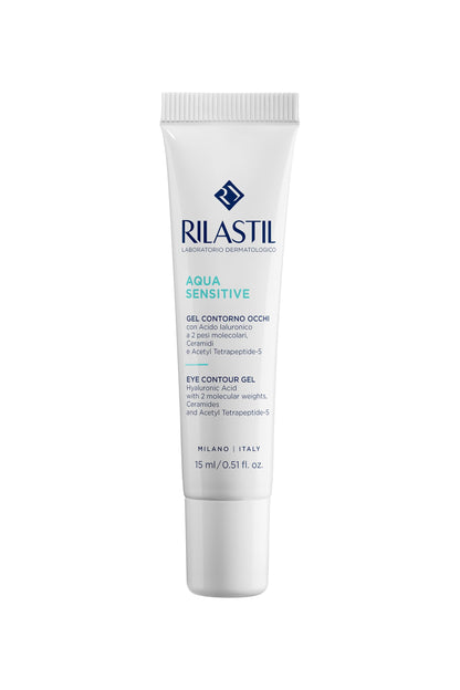 Rilastil Aqua Sensitive Gel Contorno Occhi, Azione Idratante, Antiborse, Antiocchiaie, per Tutti i Tipi di Pelle, Confezione da 15ml