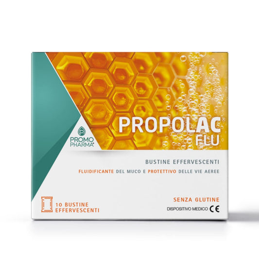PropolAC Flu Effervescente - Integratore Alimentare, Dispositivo medico - Con NAC ed estratto di propoli - protegge le vie aeree - 10 buste da 4 g