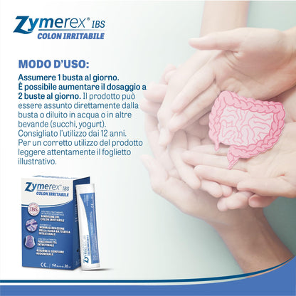 Zymerex IBS Colon Irritabile | 14 buste | Regolarizza le funzioni intestinali | Ripristina la normale flora intestinale | Simeticone e gomma di guar | Senza glutine e lattosio