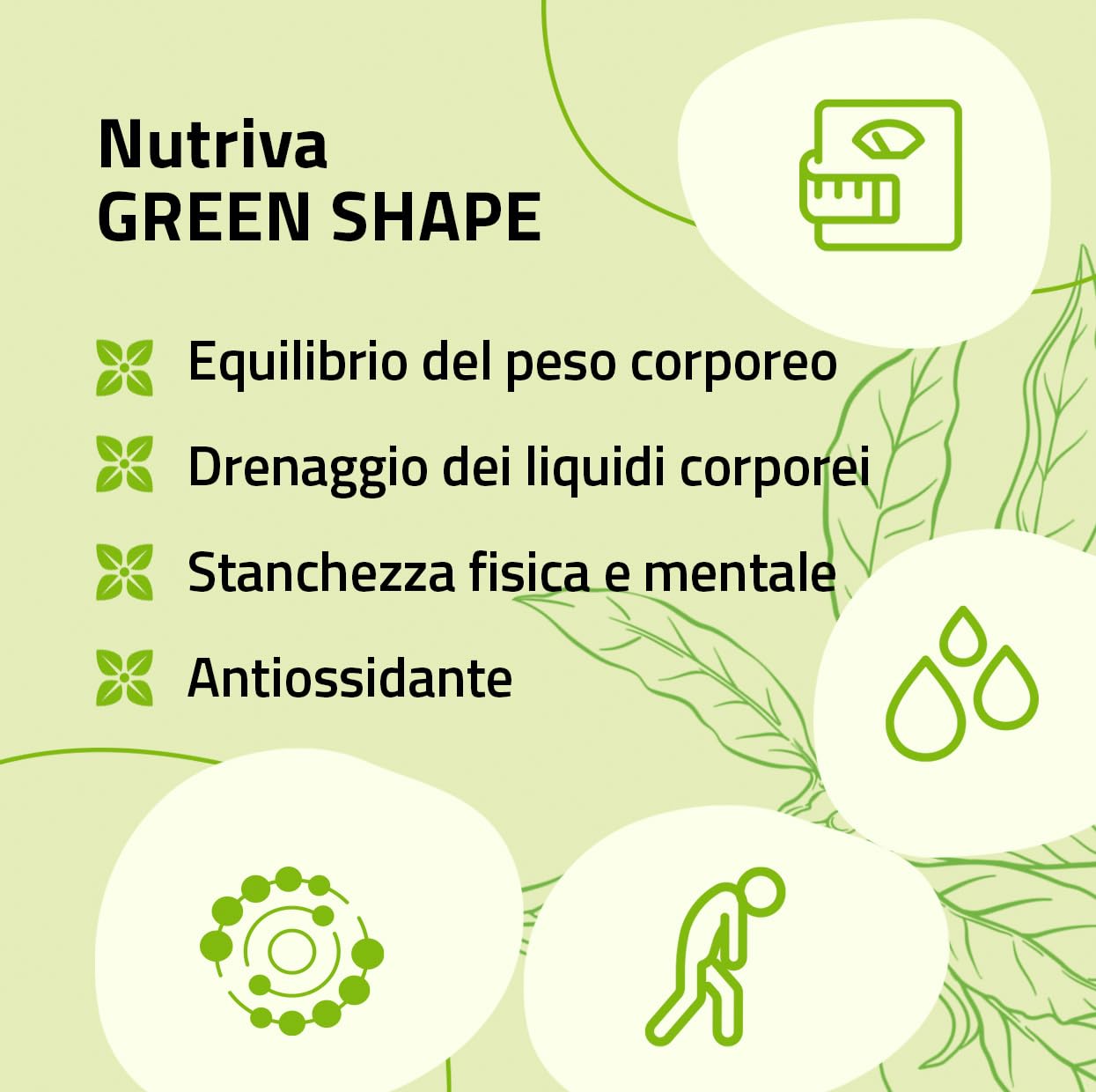 NUTRIVA Green Shape, Integratore Alimentare Controllo Peso, Circonferenza Vita, Drenante, Massa Grassa, HOWARU®, Clinicamente Testato, Tè Verde, Glucomannano, 14 Bustine, Gusto Crema al Limone