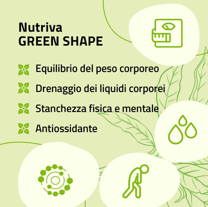 NUTRIVA Green Shape, Integratore Alimentare Controllo Peso, Circonferenza Vita, Drenante, Massa Grassa, HOWARU®, Clinicamente Testato, Tè Verde, Glucomannano, 14 Bustine, Gusto Crema al Limone
