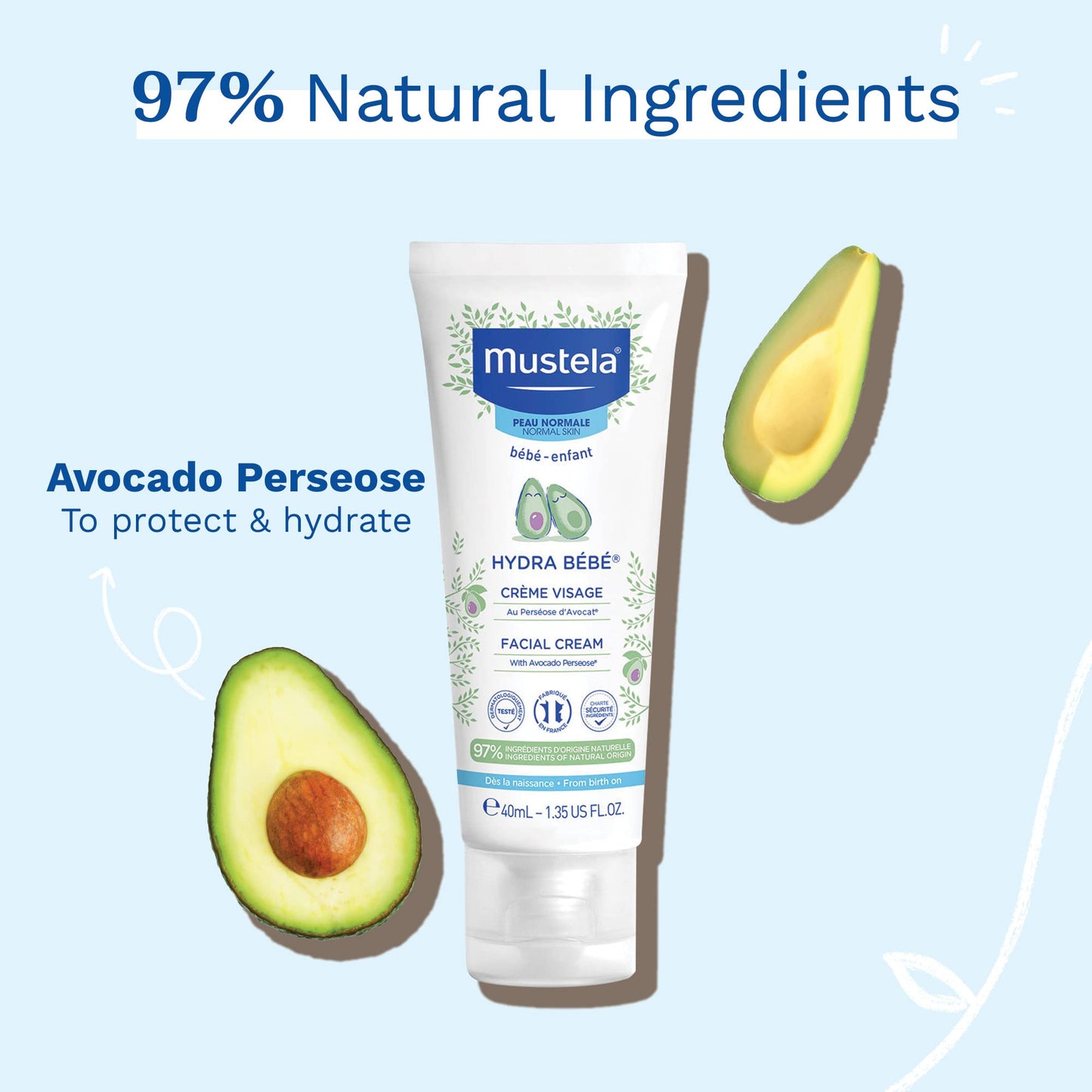 Mustela Bébé-Enfant Hydra Bebe Viso Cream With Avocado 40 ml