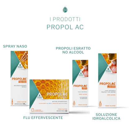 PropolAC Flu Effervescente - Integratore Alimentare, Dispositivo medico - Con NAC ed estratto di propoli - protegge le vie aeree - 10 buste da 4 g