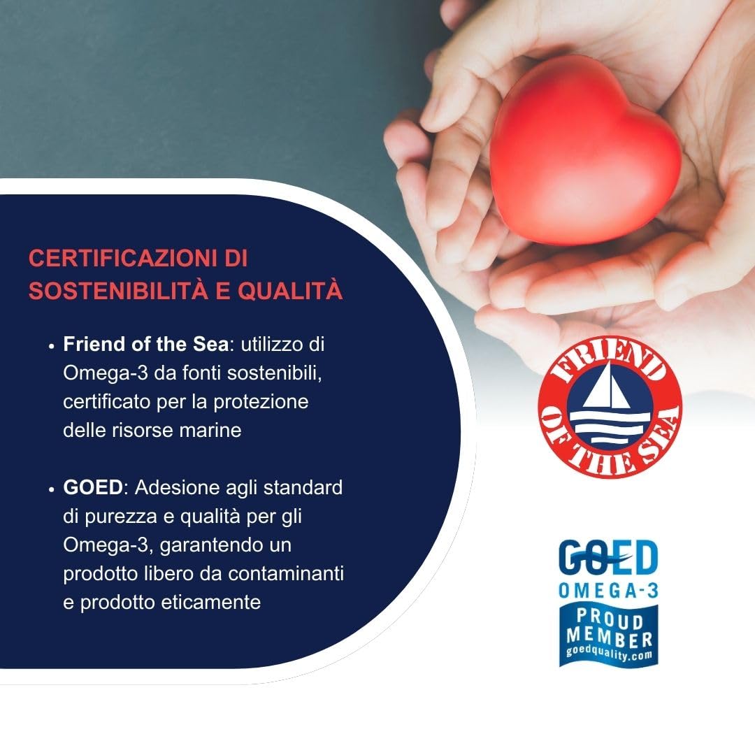 Cardiol Forte Omega 3 e Riso Rosso Fermentato (Monacolina K) - Omega3 EPA DHA da Olio di Pesce Puro con Acido Folico, Coenzima Q10 e Vitamina E - Sostegno per Cuore e Arterie - 30 Capsule