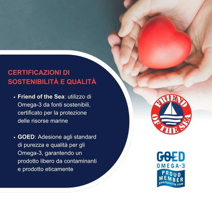Cardiol Forte Omega 3 e Riso Rosso Fermentato (Monacolina K) - Omega3 EPA DHA da Olio di Pesce Puro con Acido Folico, Coenzima Q10 e Vitamina E - Sostegno per Cuore e Arterie - 30 Capsule