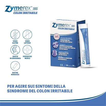 Zymerex IBS Colon Irritabile | 14 buste | Regolarizza le funzioni intestinali | Ripristina la normale flora intestinale | Simeticone e gomma di guar | Senza glutine e lattosio