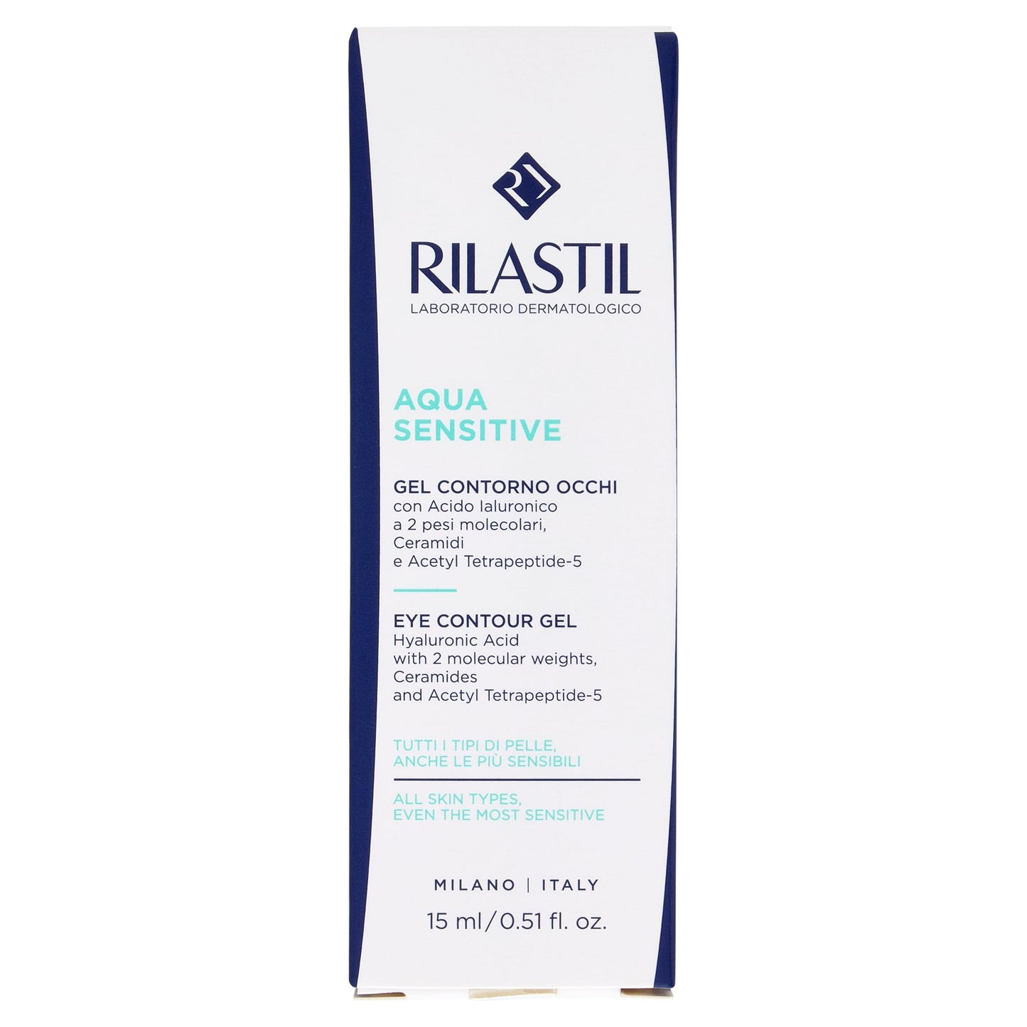 Rilastil Aqua Sensitive Gel Contorno Occhi, Azione Idratante, Antiborse, Antiocchiaie, per Tutti i Tipi di Pelle, Confezione da 15ml