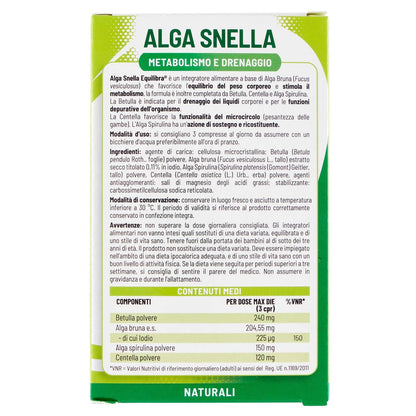 Equilibra Integratori Alimentari, Alga Snella, a Base di Estratto di Alga Bruna e Betulla con Centella a Alga Spirulina, Favorisce il Drenaggio dei Liquidi e il Metabolismo, 75 compresse
