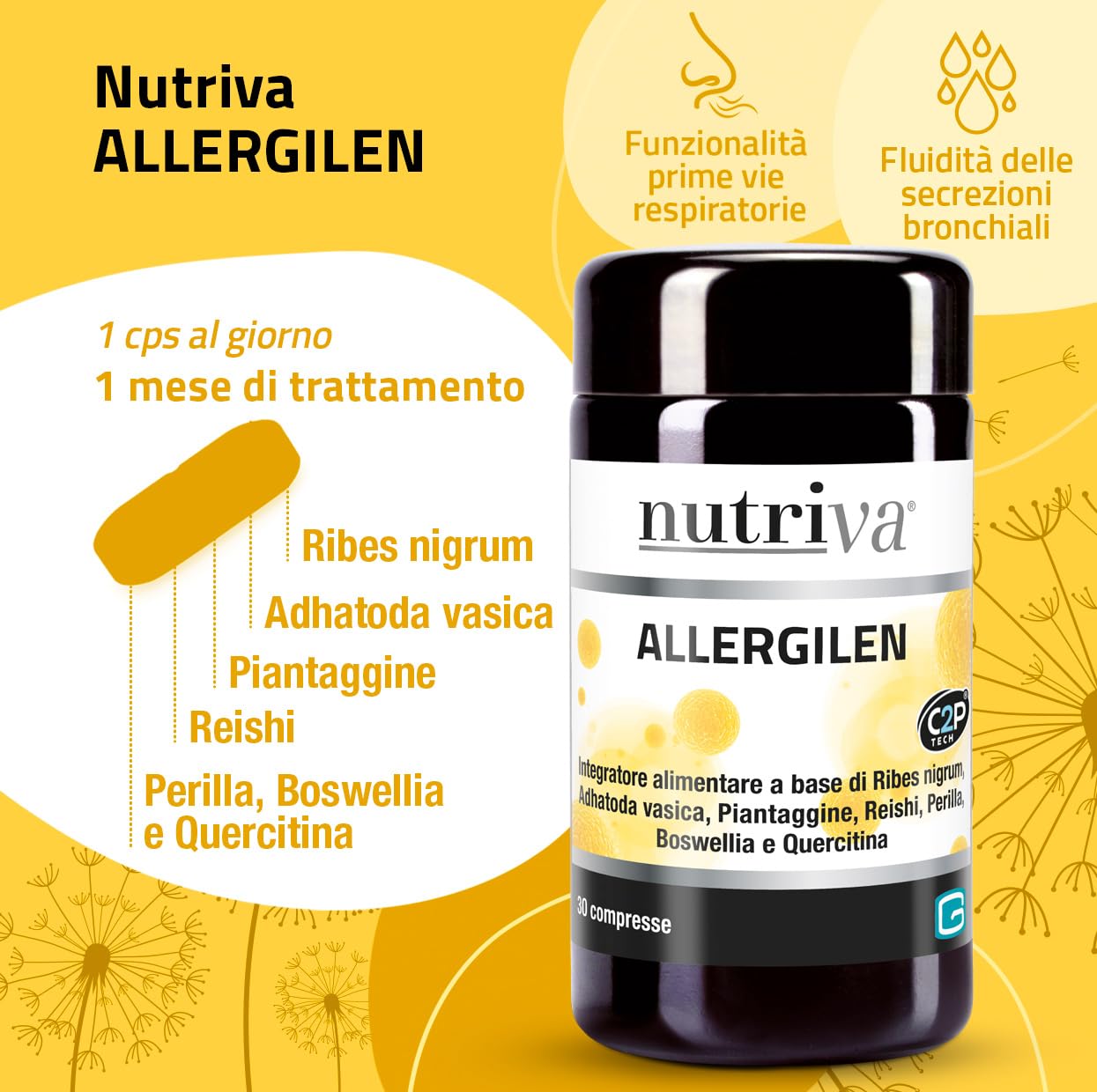 NUTRIVA Allergilen Allergie da Polline, Aloe Vera, Propoli, Eucalipto e Ribes