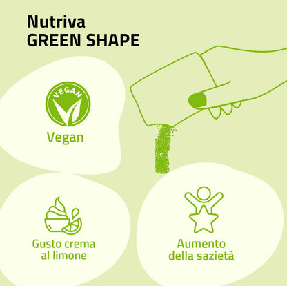 NUTRIVA Green Shape, Integratore Alimentare Controllo Peso, Circonferenza Vita, Drenante, Massa Grassa, HOWARU®, Clinicamente Testato, Tè Verde, Glucomannano, 14 Bustine, Gusto Crema al Limone