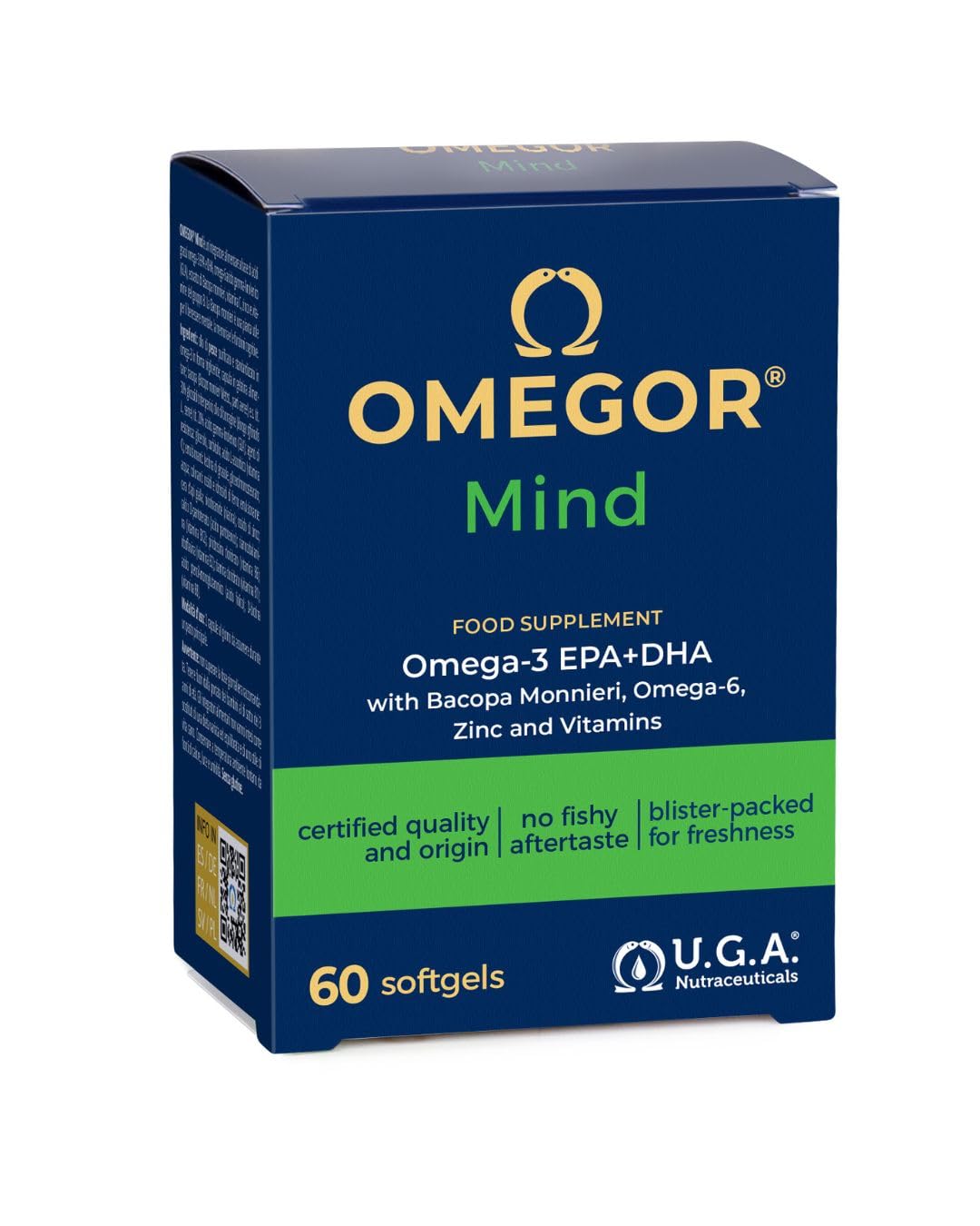 OMEGOR Mind | Integratore per la memoria e le funzioni congnitive | Con Omega 3 DHA ed estratto di Bacopa Monnieri, olio di borragine, zinco e vitamine B | Distillazione molecolare