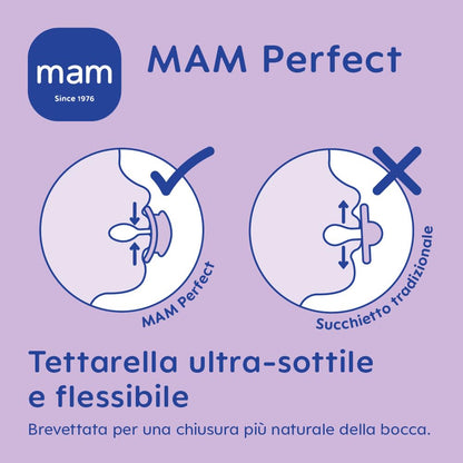 MAM Perfect Ciuccio misura 6+ mesi, Tettarella in Silicone SkinSoft, Bio-circolare, con Custodia Porta Succhietto, Fucsia