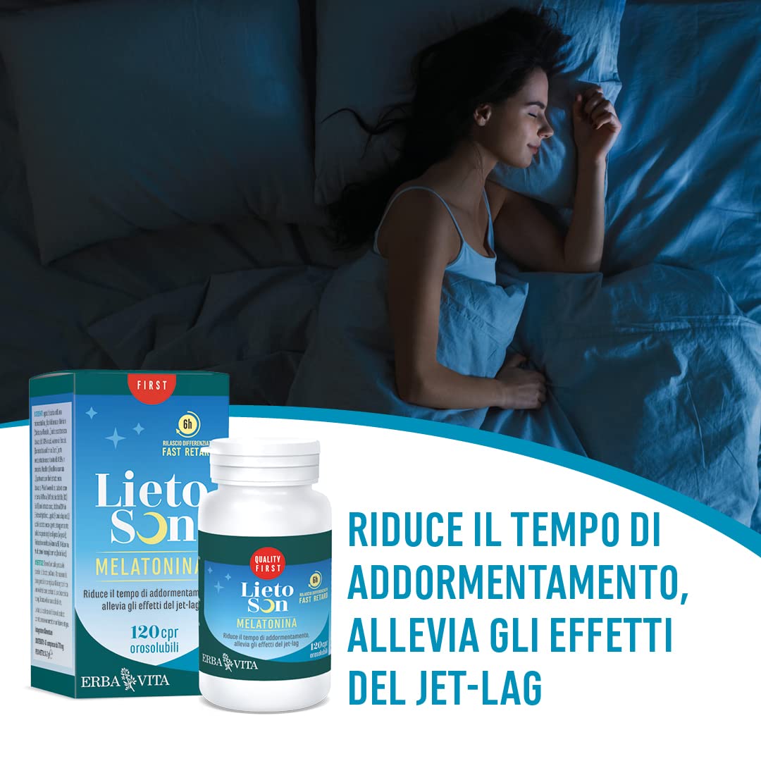 ERBA VITA Lietoson Melatonina integratore per favorire l’addormentamento e diminuire gli effetti del jet-lag