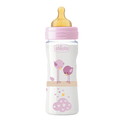 Chicco Benessere Plastica Bambina Biberon, Caucciù, Flusso Medio, 250 ml, Rosa