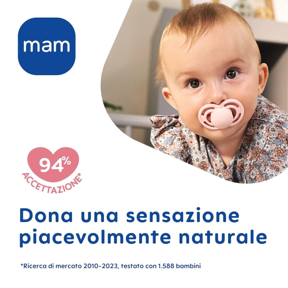 MAM Perfect Ciuccio misura 6+ mesi, Tettarella in Silicone SkinSoft, Bio-circolare, con Custodia Porta Succhietto, Fucsia