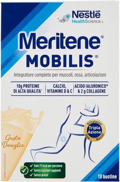 Meritene Mobilis Integratore Articolazioni | Tripla Azione | Collagene Idrolizzato, Vitamine e Proteine | Integratore Muscoli, Ossa e Articolazioni | Confezione da 210 g (10 Bustine X 21 g)